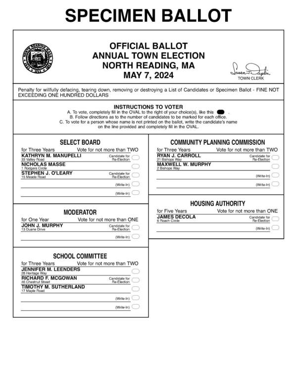 5-7-24 tOWN ELECTION specimen ballot